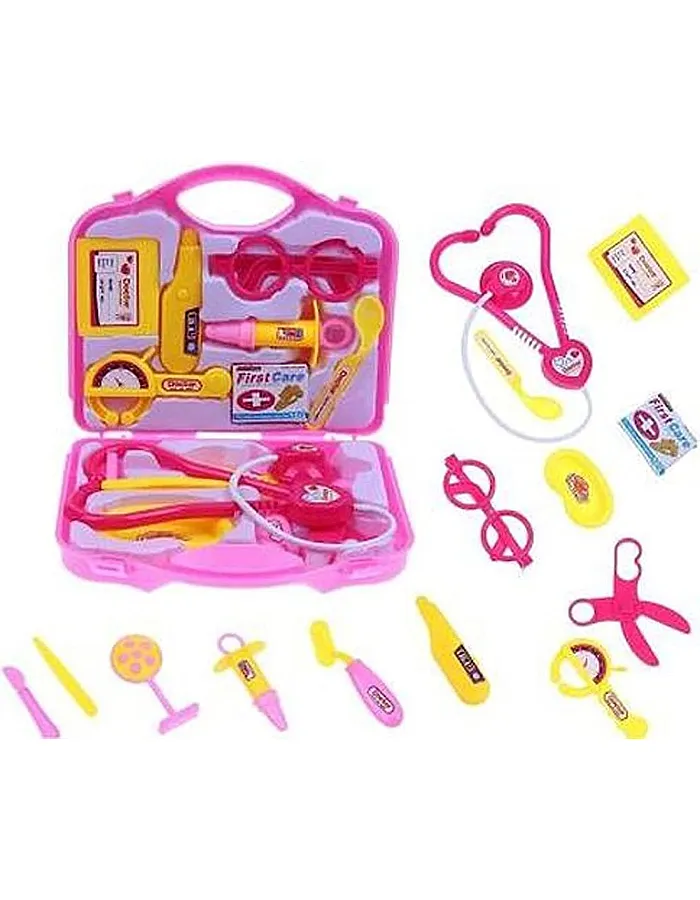 Generic Doctor Pretend Play Set for Kids with Foldable Suitcase, Compact Medical Accessories, Game Toy Kit for 3 + Years Boys and Girls (Pink)