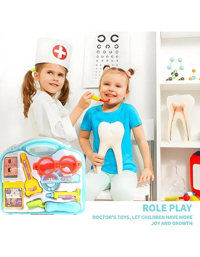 Next Store Kids Toys Set with 15 Pcs Doctor Bag with Real Doctor Stethoscope, Thermometer and Syringe for Role Play, Medical Educational Toy, Party Game.(Blue)