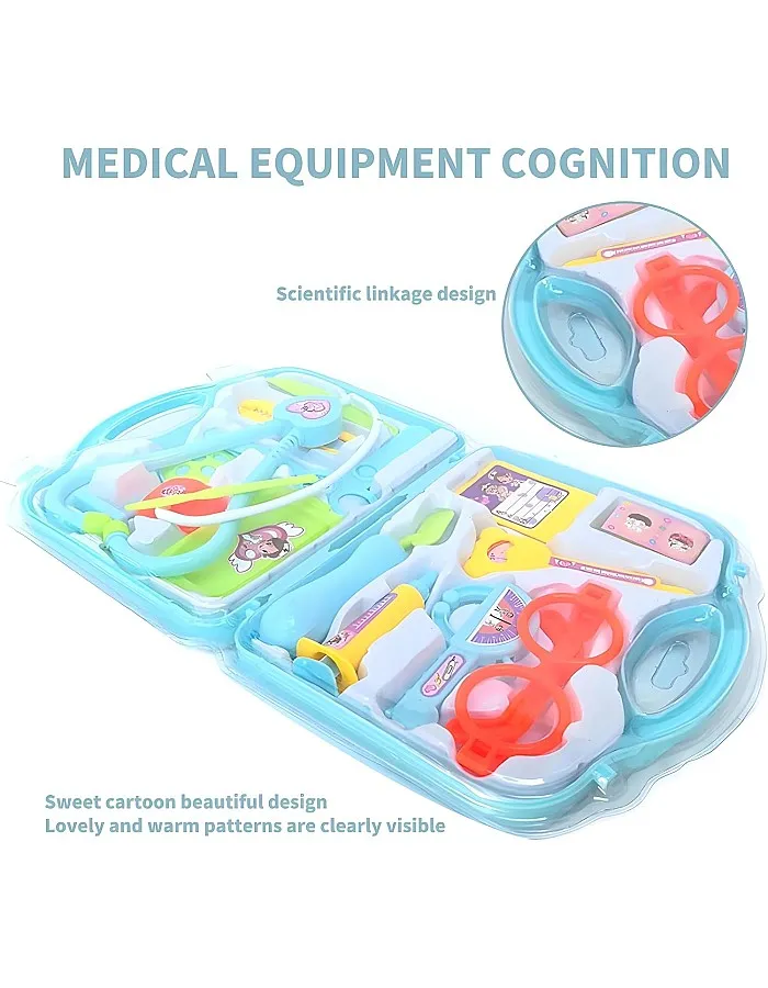 Next Store Kids Toys Set with 15 Pcs Doctor Bag with Real Doctor Stethoscope, Thermometer and Syringe for Role Play, Medical Educational Toy, Party Game.(Blue)