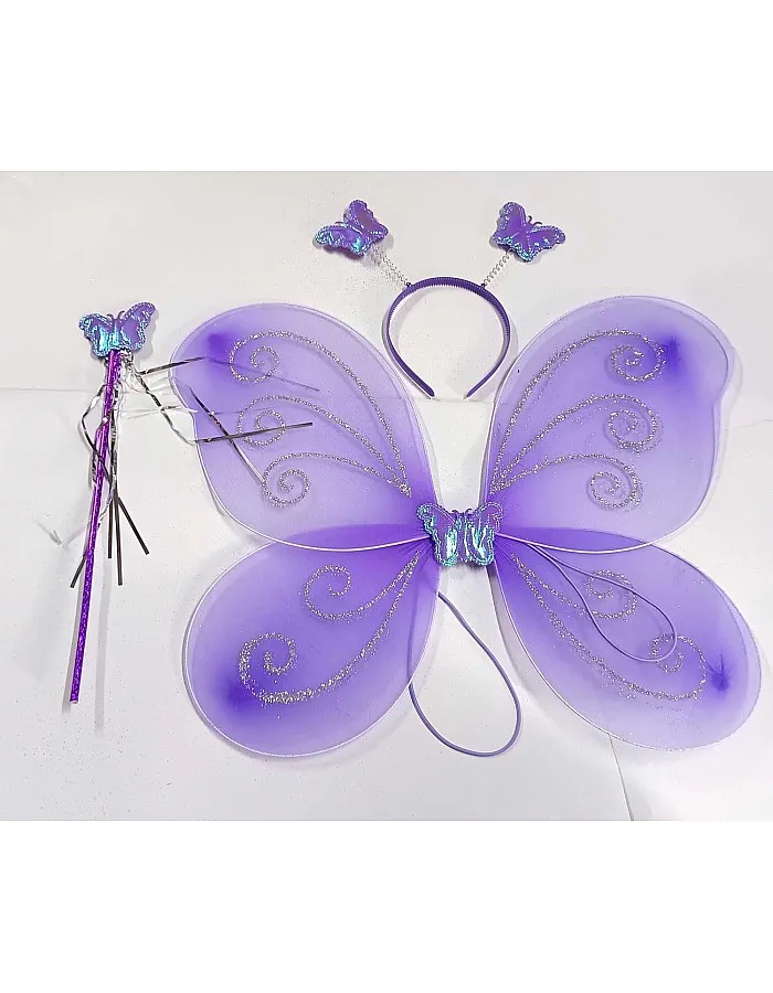 KIDSZONE Butterfly Fairy Angel Wing, Wand And Headband Set,Costume For Girls Kids Angel For Butterfly Wings- Set Of 3,Satin (Pink)