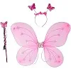 KIDSZONE Butterfly Fairy Angel Wing, Wand And Headband Set,Costume For Girls Kids Angel For Butterfly Wings- Set Of 3,Satin (Pink)