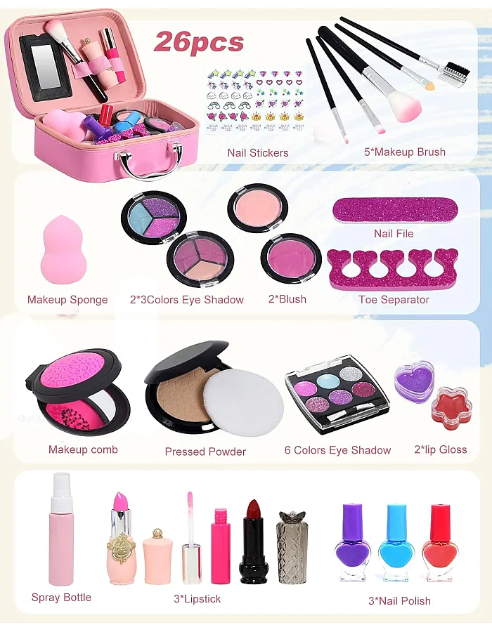 Kids Makeup Kit Girl Toys - Kids Makeup Kit Toys for Girls Unicorns Washable Make Up Little Girls, Child Real Makeup Set, Non Toxic Toddlers Cosmetic Kits, Age 3-12 Year Old Children Gift 28PCS