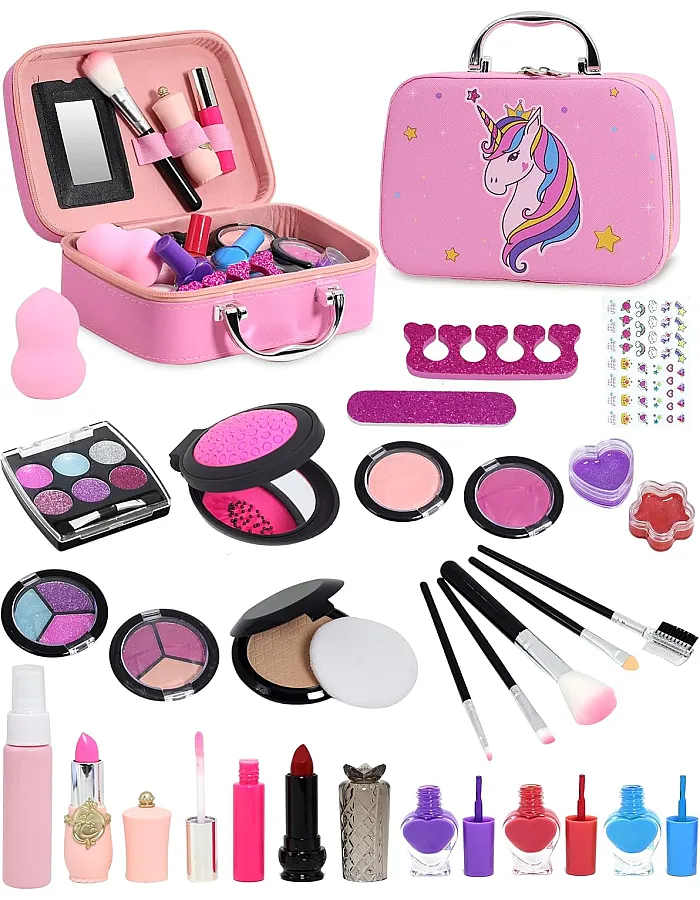 Kids Makeup Kit Girl Toys - Kids Makeup Kit Toys for Girls Unicorns Washable Make Up Little Girls, Child Real Makeup Set, Non Toxic Toddlers Cosmetic Kits, Age 3-12 Year Old Children Gift 28PCS