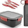 M-Design Lunch Set - 2.1L Lunch Box, 800ml Water Bottle & 3pc. Cutlery Set - Black