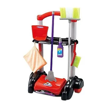 Next Store Kids Cleaning Tools Toy - Cleaning Cart with Broom, Bucket, Cleaning Tools - Educational Role Play Set - Fun Cleaning Toy for Toddlers (Red)