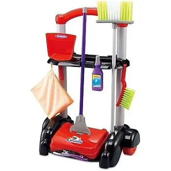 Next Store Kids Cleaning Tools Toy - Cleaning Cart with Broom, Bucket, Cleaning Tools - Educational Role Play Set - Fun Cleaning Toy for Toddlers (Red)