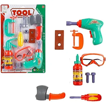 Carpentry Hand Workshop Toy for Boys with Drill, Axe and Buckle; Safety Glasses and Fire Extinguisher Spray Water; Interactive Repair Kit to Enhance Motor Skills; 3+ Years