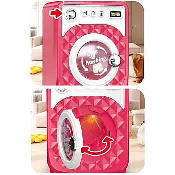 Kids Toy Washing Machine, Pink, Electronic Pretend Play with Light and Sound, Front Load Design