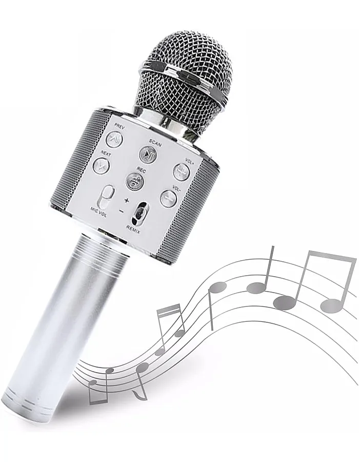Madon Wireless Karaoke Microphone Bluetooth Handheld Speaker Home Party Player Christmas Birthday Gift for Kids (Silver)