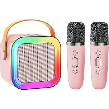 Mini Karaoke Machine Speaker for Kids Adults,Portable Bluetooth with 2 Wireless Microphones,Christmas Birthday Gifts Toys Girls Boys Ages 4, 5, 6,7, 8,9,10,11,12+ Years Old Toddler (Pink - 2 Mic)