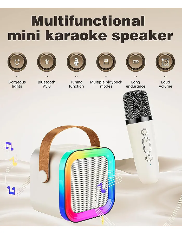 Mini Karaoke Machine with Bluetooth Speaker - Wireless Microphone Portable Kids Karaoke Device with LED Light Voice Changer Birthday Gift Toy for Girls and Boys 4-12 Years