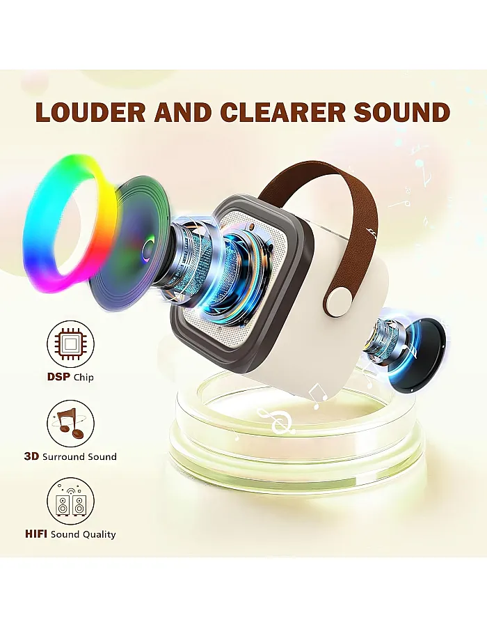 Mini Karaoke Machine with Bluetooth Speaker - Wireless Microphone Portable Kids Karaoke Device with LED Light Voice Changer Birthday Gift Toy for Girls and Boys 4-12 Years