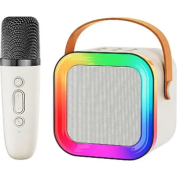 Mini Karaoke Machine with Bluetooth Speaker - Wireless Microphone Portable Kids Karaoke Device with LED Light Voice Changer Birthday Gift Toy for Girls and Boys 4-12 Years