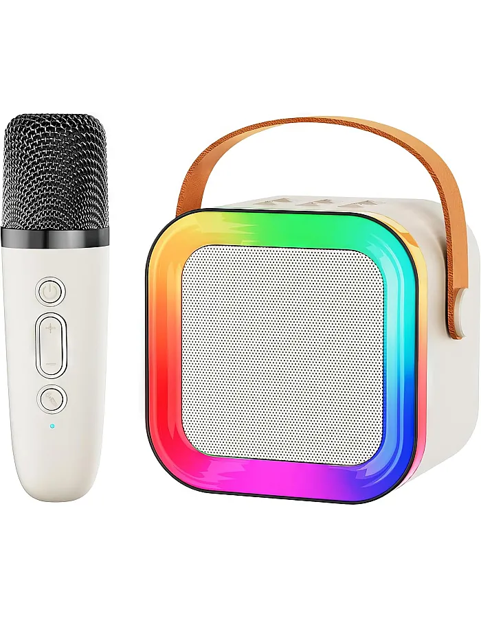 Mini Karaoke Machine with Bluetooth Speaker - Wireless Microphone Portable Kids Karaoke Device with LED Light Voice Changer Birthday Gift Toy for Girls and Boys 4-12 Years