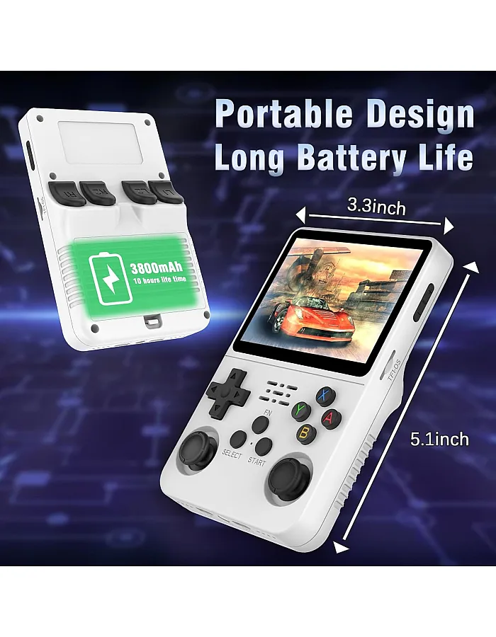 جهاز تشغيل ألعاب الفيديو الرقمية محمول باليد بشاشة آي بي إس 3.5 بوصة، 3500mAh، يحتوي على أكثر من 20000 موديل R36S (لون أبيض - 128G (أكثر من 20000 لعبة))