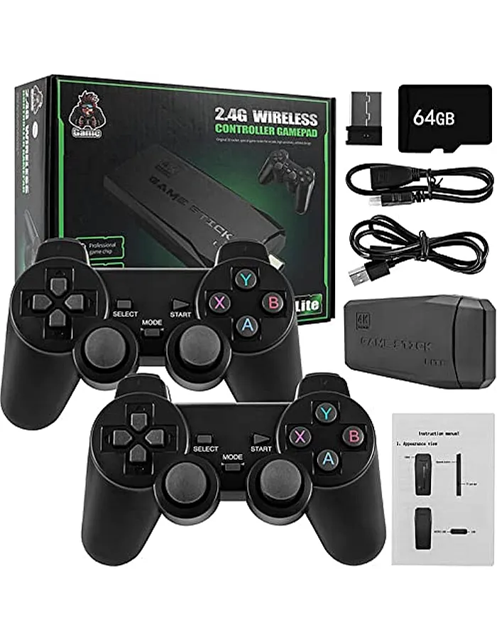 YUYUE Wireless Retro Game Console, Plug and Play Video Game Stick Built in 10000+ Games,9 Classic Emulators, 4K High Definition HDMI Output for TV with Dual 2.4G Wireless Controllers(64G)