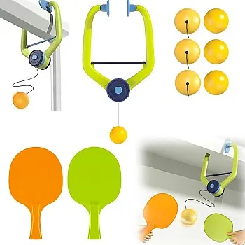 Door Ping Pong Game, Portable Hanging Table Tennis Trainer Set with 2 Rackets and 6 Balls