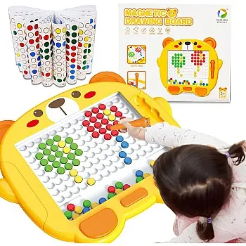 Magnetic Drawing Board for Kids, Large Doodle Board with Magnetic Pen and Beads for 3 4 5 6 Year Old Boys Girls(Yellow)