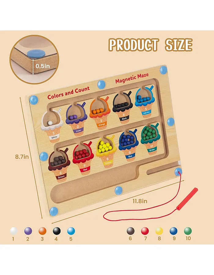 Montessori Toy Magnetic Game Pearl Maze Magnetic Toy Colour Matching Learning Counting Puzzle Classification Board 3 Years + (EIS)