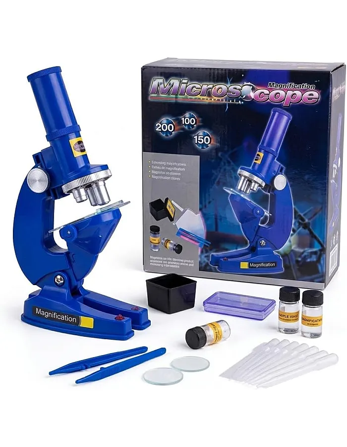 Educational Microscope Kit for Kids & Beginners,100x 150x 200x Magnification Science Lab Set with LED Light for STEM Learning, Blue Toy Science Discovery,Science toy,Student Microscope