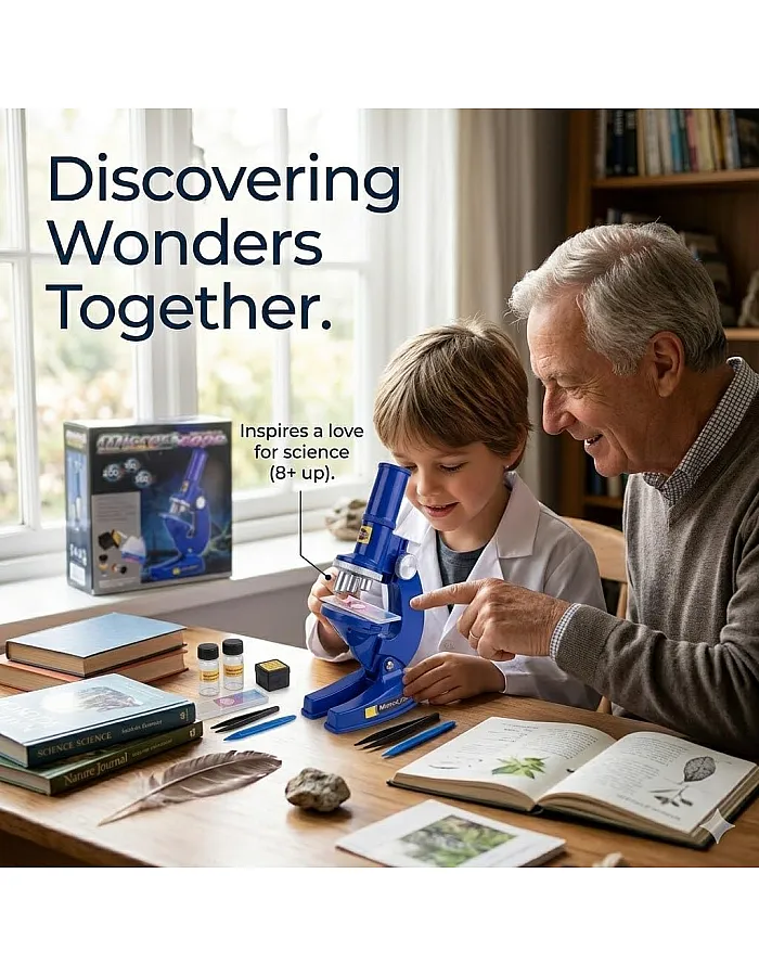 Educational Microscope Kit for Kids & Beginners,100x 150x 200x Magnification Science Lab Set with LED Light for STEM Learning, Blue Toy Science Discovery,Science toy,Student Microscope