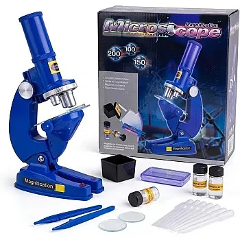 Educational Microscope Kit for Kids & Beginners,100x 150x 200x Magnification Science Lab Set with LED Light for STEM Learning, Blue Toy Science Discovery,Science toy,Student Microscope