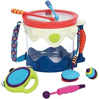 Battat BX1446C1Z Drumroll Please 7 Musical Instruments Toy Drum Kit for Kids 18 months + (7-Pcs), Multi-Colour