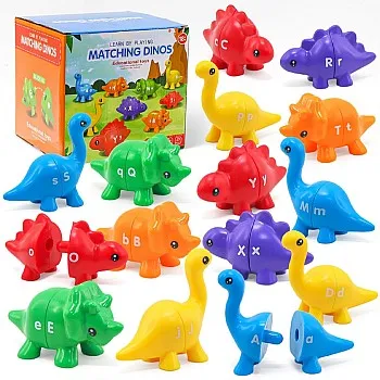 Ganaj Learning Number 18 Month 26Pcs Matching Letters Fine Motor Toy, Alphabet Match Game Educational Toys for Toddlers 1-3 Dinosaur Alphabet Learning Toy for Toddler Age 1, 2, 3