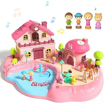 Magnetic Dollhouse Toy Set for Kids with 4 Characters, Pink Princess Dollhouse, Birthday Gift for Kids 3-6 t r x