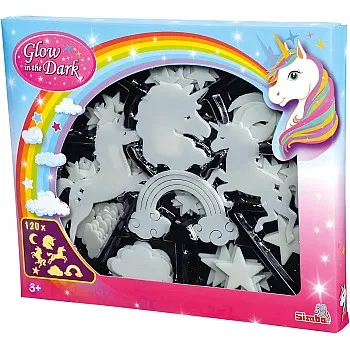 Simba 107826049 Herzen, Glow in The Dark Unicorn Mega Set/Shapes and Many Other Designs/Fluorescent/Includes Adhesive Rubber / 121 Pieces / 3 Years +