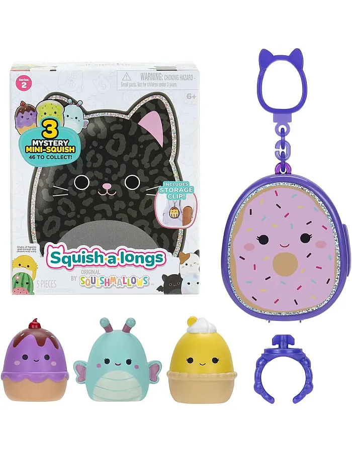 Squishmallows Squish-a-longs 3 Figures + Ring Bag Surprise Pack Series 2