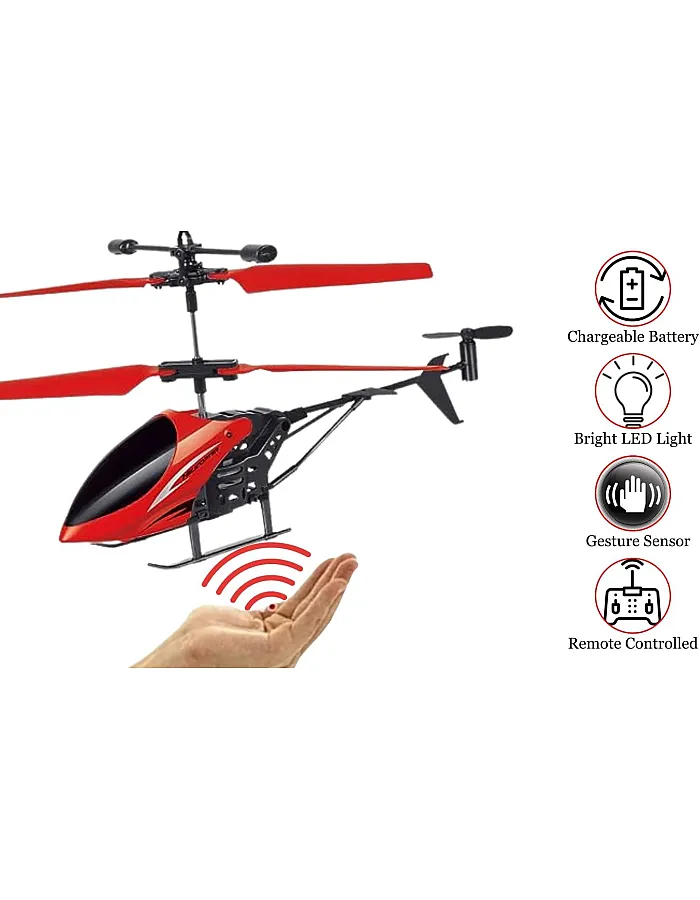 Gravity Sensor Helicopter Toy for Boys, Safety Sensor With LED Lights, Indoor Palm Sensing Rechargeable, Red, Pack of 1, Kid Age 4 to 10 Years
