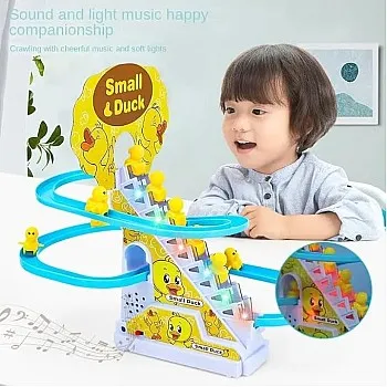 Duck Slide Toy Set, Funny Automatic Stair-Climbing Ducklings Race Track Set Yellow