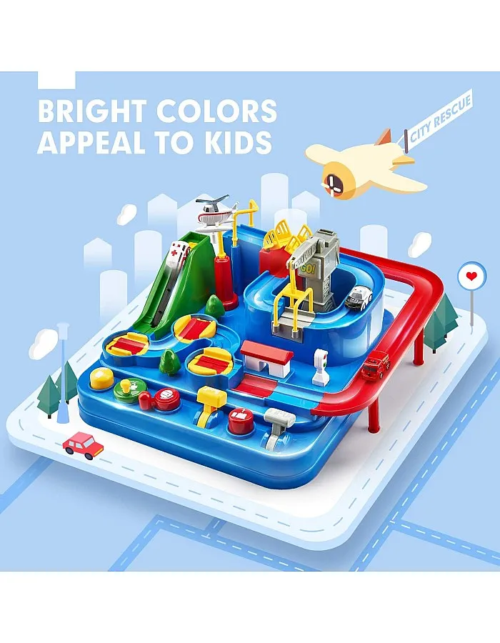 SKEIDO Car Adventure Toys, City Rescue Preschool Educational Toy Vehicle, Parent-Child Interactive Train Toy, Puzzle Car Race Tracks Parking Playsets for 3-8 Year Old Toddlers Boys Girls