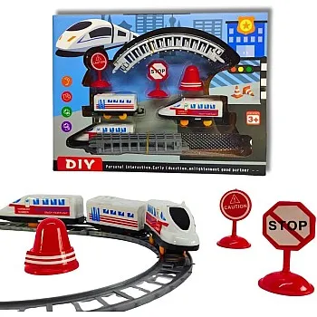 Fast Train Toy Modern Style Trailer & 2 Carriage with Long Stylish Track for Longer Fun Plus Traffic Signs and Traffic Regulation Pieces for a Great Interactive Play Experience For Kids
