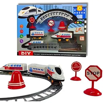 Fast Train Toy Modern Style Trailer & 2 Carriage with Long Stylish Track for Longer Fun Plus Traffic Signs and Traffic Regulation Pieces for a Great Interactive Play Experience For Kids