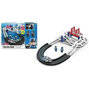Police Car Toy for Kids with Railway Track, Plastic Train Set, with 2 Figures 69 Pieces
