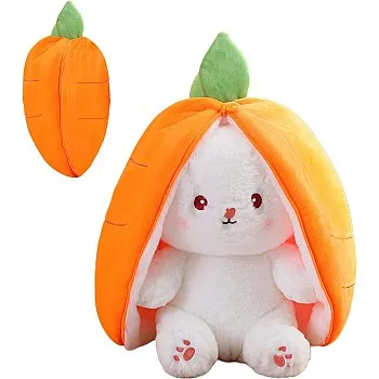 KIDSZONE Rabbit Cuddly Toy Hide 20-25 cm, Rabbit Cuddly Toy Plush Toy, Bunny in Strawberry Bag Soft Toy, Creative Plush Toy Gift, for Boys Girls Babies Children Adults Birthday (Orange)