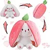 MIAODAM Bunny Stuffed Animal Reversible Cuddle Bunny Stuffed, Strawberry Rabbit 7 inch Plush Zipper, Carrot That Turns Into Ears Bunnies Plushies Toy Cute Stuffy Doll Easter Gift