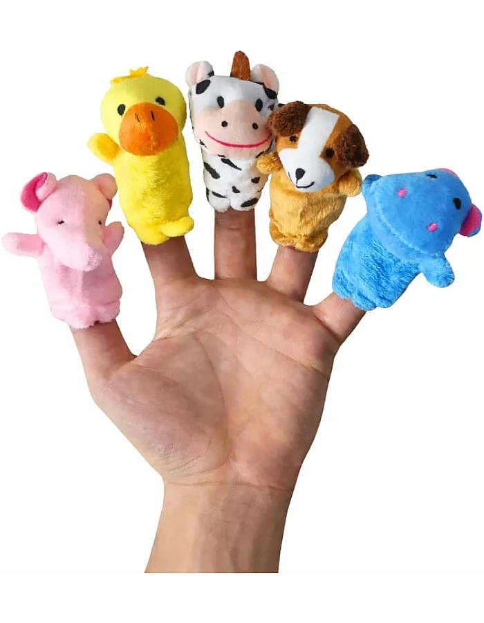 Set Of 5 Finger Puppets Soft Velvet Animal Mini Cartoon Zoo Characters For Storytelling Educational Shows Games Learning Theater Creative Play Set (Elephant-Duck-Cow-Dog-Hipos)