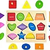 Montessori Toy Wooden Shape Peg Puzzles Montessori Baby Puzzle Geometric Shape Puzzle with Board Knob Preschool Wooden Puzzles for Toddlers 1-3 Year Old