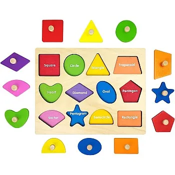 Montessori Toy Wooden Shape Peg Puzzles Montessori Baby Puzzle Geometric Shape Puzzle with Board Knob Preschool Wooden Puzzles for Toddlers 1-3 Year Old