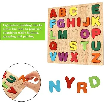 TMRBBesty Wooden Alphabet Puzzle Board ABC, Puzzle Letters, Capital Alphabet, Children from 2, Small Size Assorted colors