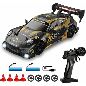 TOYS LAND 1:24 Scale RC Drift Car, 2.4GHz Remote Control Car, 20KM/H High Speed 4WD Racing RC Cars, Extra Tires, LED Lights, 2 Rechargeable Batteries, Sport Vehicle Toy for Adults kids Boys 8+ (Black)