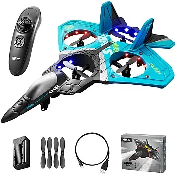 V17 Jet Fighter Stunt RC Airplane, 2.4GHz 6CH Remote Control Airplane with 360° Stunt Spin, Blue