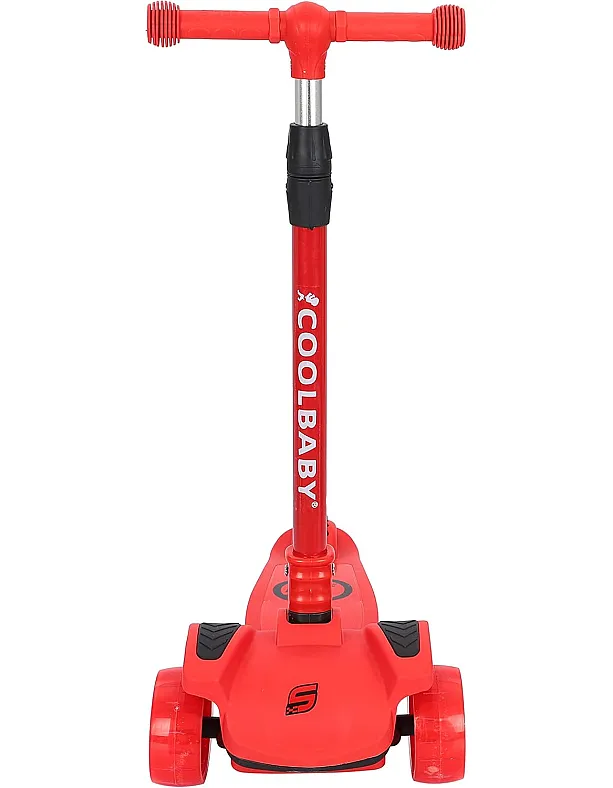 COOLBABY Kid's scooter 3 wheels Big pedal Foldable scooter with music, height-adjustable PU with LED light wheels, best for gifts for children from 3 to 12,red