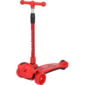 COOLBABY Kid's scooter 3 wheels Big pedal Foldable scooter with music, height-adjustable PU with LED light wheels, best for gifts for children from 3 to 12,red