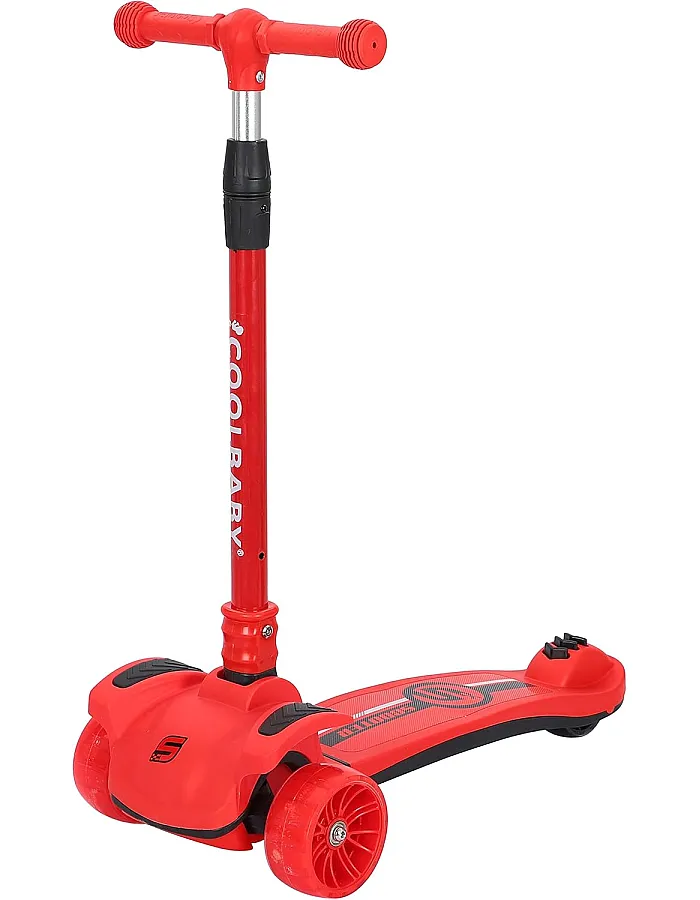COOLBABY Kid's scooter 3 wheels Big pedal Foldable scooter with music, height-adjustable PU with LED light wheels, best for gifts for children from 3 to 12,red