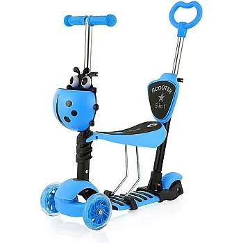 Dripex 5-in-1 Kids Scooter Toddler Scooter with Flashing Led Light Up Wheels 3 Wheels Kick Scooter with Adjustable Handlebar Removable Seat and Push Handle