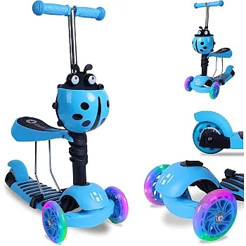 Habib Gruppe 3-in-1 Children's Scooter for Boys and Girls - Removable Seat, LED Wheels, Height-Adjustable Handlebars, Scooter - Children's Scooter Outdoor Game, for 2-8 Years Children